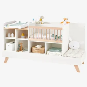 excellent qulity Lit Combiné 4 En 1 évolutif Avec Rangements Et Table à Langer COMBINID Blanc / Bois – Vertbaudet 12