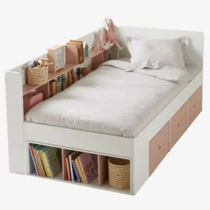 destockage Lit Plateforme Enfant Avec Rangements BASEO Blanc/rose – Vertbaudet 18